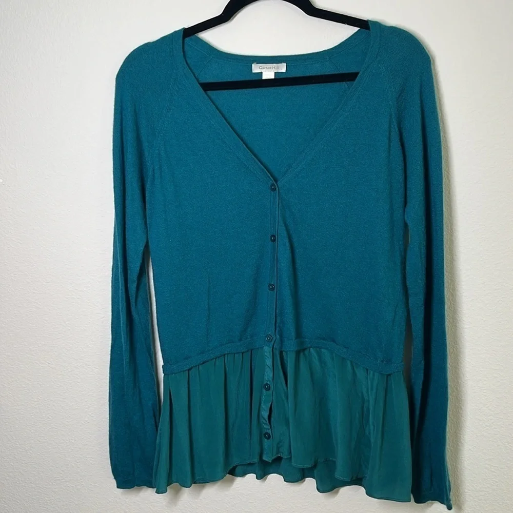 Garnet Hill Teal Cashmere & Silk Cardigan Sweater – Size M